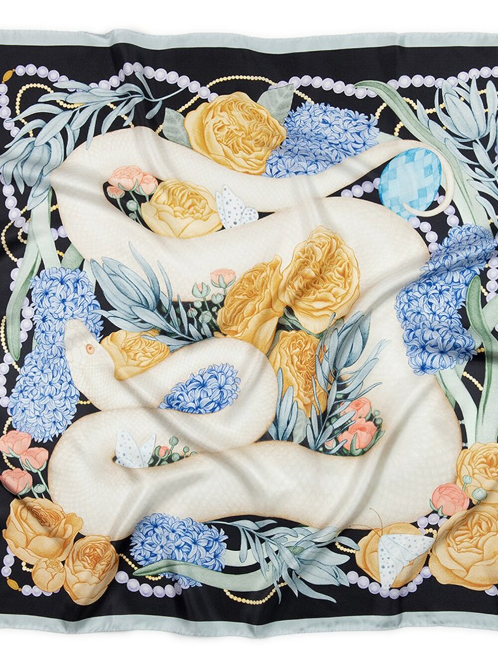 Misheo - Dwarf Boa Silk Scarf - Artist Designed Botanical & Wildlife Scarf